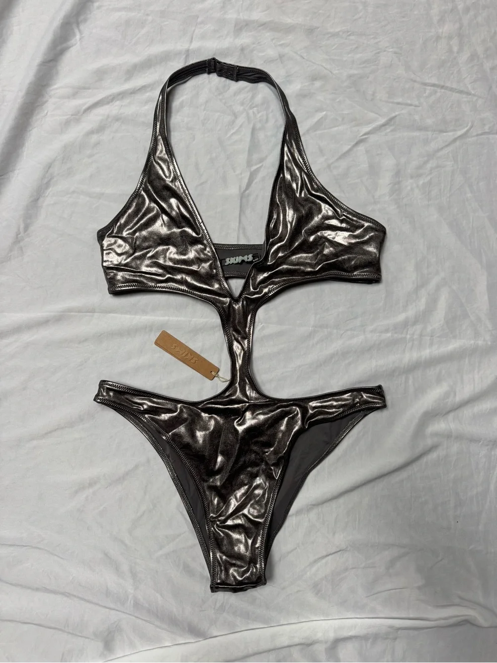 SKIMS Metallic Bronze Cutout Swimsuit